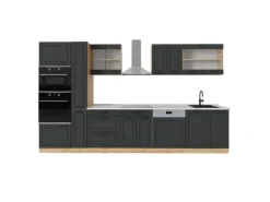 Vicco R-Line Küchenzeile Anthrazit Landhaus/Goldkraft Eiche 350 cm AP Marmor ohne E-Geräte