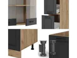 Vicco R-Line Küchenzeile Anthrazit Landhaus/Goldkraft Eiche 350 cm AP Marmor ohne E-Geräte