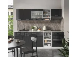 Vicco R-Line Küchenzeile Anthrazit Hochglanz/Weiß 240 cm AP Anthrazit ohne E-Geräte