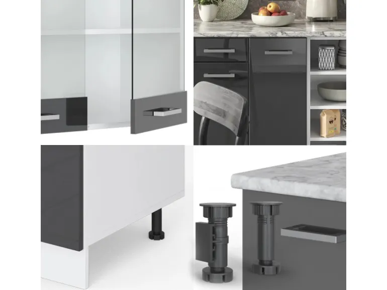 Vicco R-Line Küchenzeile Anthrazit Hochglanz/Weiß 240 cm AP Anthrazit ohne E-Geräte