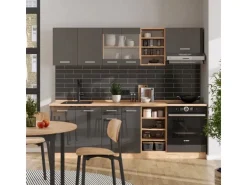 Vicco R-Line Küchenzeile Anthrazit Hochglanz/Goldkraft Eiche 240 cm AP Anthrazit ohne E-Geräte