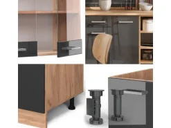 Vicco R-Line Küchenzeile Anthrazit Hochglanz/Goldkraft Eiche 240 cm AP Anthrazit ohne E-Geräte