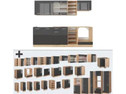Vicco R-Line Küchenzeile Anthrazit Hochglanz/Goldkraft Eiche 240 cm AP Anthrazit ohne E-Geräte