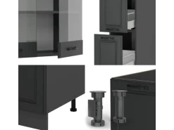 Vicco R-Line Küchenzeile Anthrazit Landhaus/Anthrazit 350 cm AP Anthrazit ohne E-Geräte