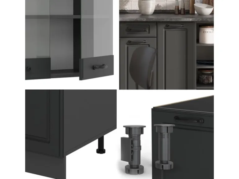 Vicco R-Line Küchenzeile Anthrazit Landhaus/Anthrazit 240 cm AP Eiche ohne E-Geräte