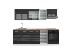 Vicco R-Line Küchenzeile Anthrazit Hochglanz/Weiß 240 cm AP Eiche ohne E-Geräte