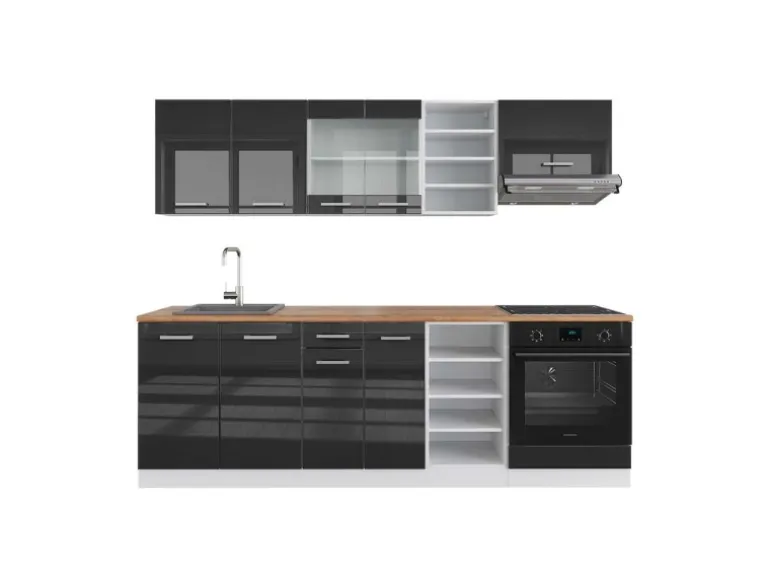 Vicco R-Line Küchenzeile Anthrazit Hochglanz/Weiß 240 cm AP Eiche ohne E-Geräte