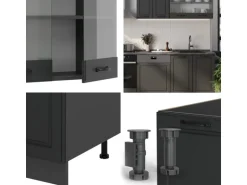Vicco R-Line Küchenzeile Anthrazit Landhaus/Anthrazit 300 cm AP Anthrazit ohne E-Geräte