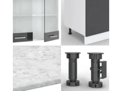 Vicco R-Line Küchenzeile Anthrazit Hochglanz/Weiß 300 cm mit HochschrankAP Eiche ohne E-Geräte