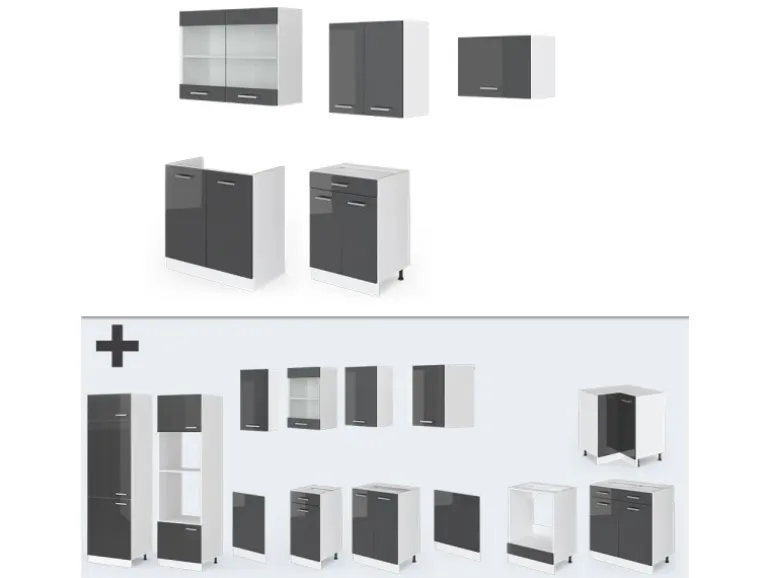 Vicco R-Line Küchenzeile Anthrazit Hochglanz/Weiß 200 cm AP Marmor ohne E-Geräte