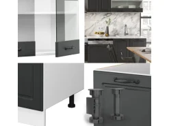Vicco R-Line Küchenzeile Anthrazit Landhaus/Weiß 300 cm AP Anthrazit ohne E-Geräte