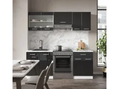 Vicco R-Line Küchenzeile Anthrazit Hochglanz/Weiß 200 cm AP Eiche ohne E-Geräte
