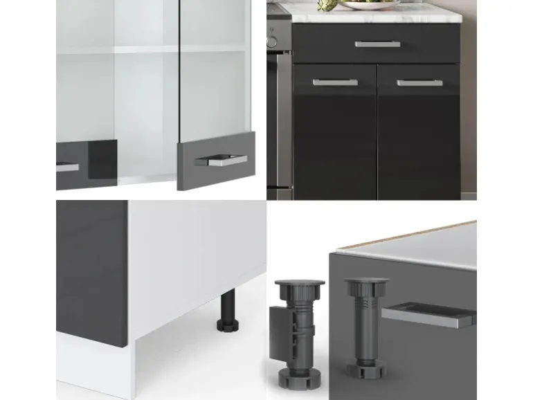 Vicco R-Line Küchenzeile Anthrazit Hochglanz/Weiß 200 cm AP Eiche ohne E-Geräte