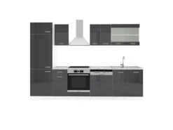 Vicco R-Line Küchenzeile Anthrazit Hochglanz/Weiß 300 cm AP Marmor ohne E-Geräte