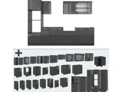 Vicco R-Line Küchenzeile Anthrazit Hochglanz/Anthrazit 300 cm mit HochschrankAP Eiche ohne E-Geräte
