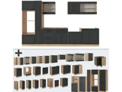 Vicco R-Line Küchenzeile Anthrazit Landhaus/Goldkraft Eiche 350 cm AP Anthrazit ohne E-Geräte