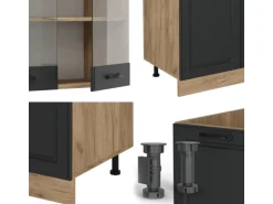 Vicco R-Line Küchenzeile Anthrazit Landhaus/Goldkraft Eiche 300 cm mit Hochschrankohne Arbeitsplatte ohne E-Geräte