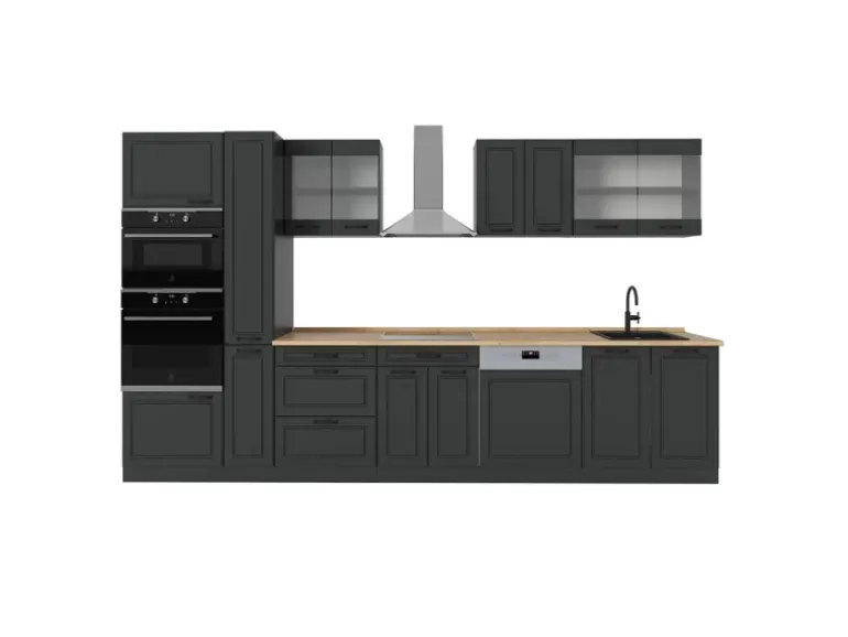 Vicco R-Line Küchenzeile Anthrazit Landhaus/Anthrazit 350 cm ohne Arbeitsplatte ohne E-Geräte