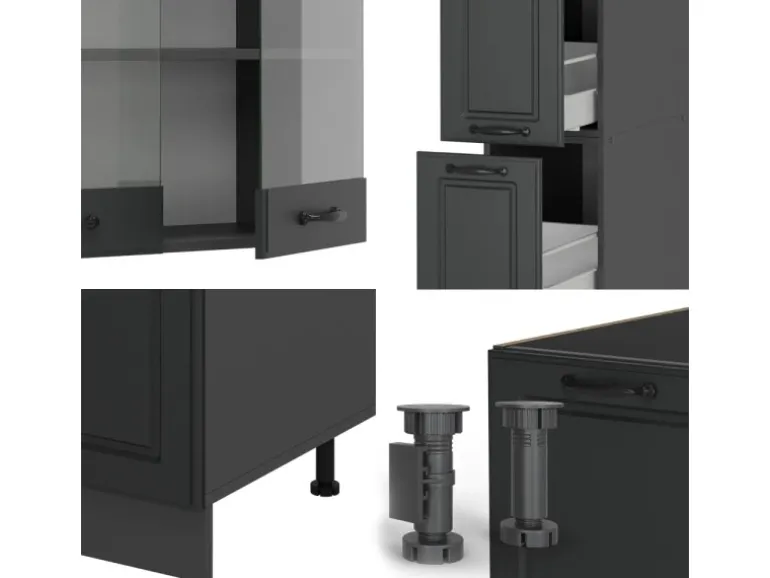 Vicco R-Line Küchenzeile Anthrazit Landhaus/Anthrazit 350 cm ohne Arbeitsplatte ohne E-Geräte