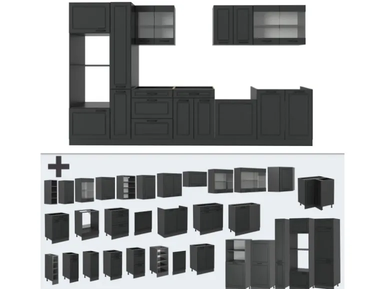 Vicco R-Line Küchenzeile Anthrazit Landhaus/Anthrazit 350 cm ohne Arbeitsplatte ohne E-Geräte