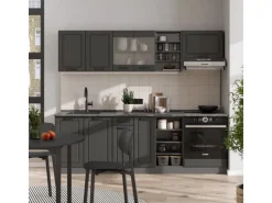 Vicco R-Line Küchenzeile Anthrazit Landhaus/Anthrazit 240 cm AP Marmor ohne E-Geräte