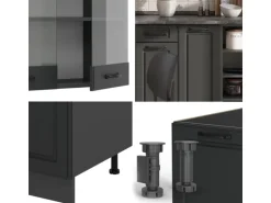 Vicco R-Line Küchenzeile Anthrazit Landhaus/Anthrazit 240 cm AP Marmor ohne E-Geräte