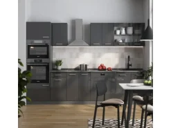 Vicco R-Line Küchenzeile Anthrazit Hochglanz/Anthrazit 300 cm mit HochschrankAP Marmor ohne E-Geräte