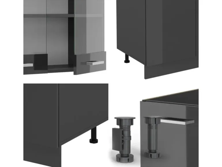 Vicco R-Line Küchenzeile Anthrazit Hochglanz/Anthrazit 300 cm mit HochschrankAP Marmor ohne E-Geräte