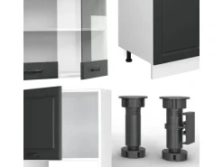 Vicco R-Line Küchenzeile Anthrazit Landhaus/Weiß 300 cm mit HochschrankAP Eiche ohne E-Geräte