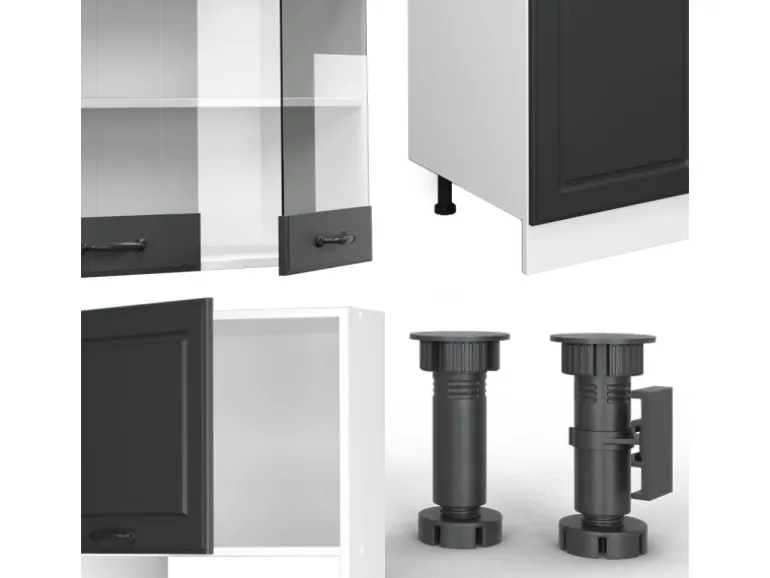 Vicco R-Line Küchenzeile Anthrazit Landhaus/Weiß 300 cm mit HochschrankAP Eiche ohne E-Geräte