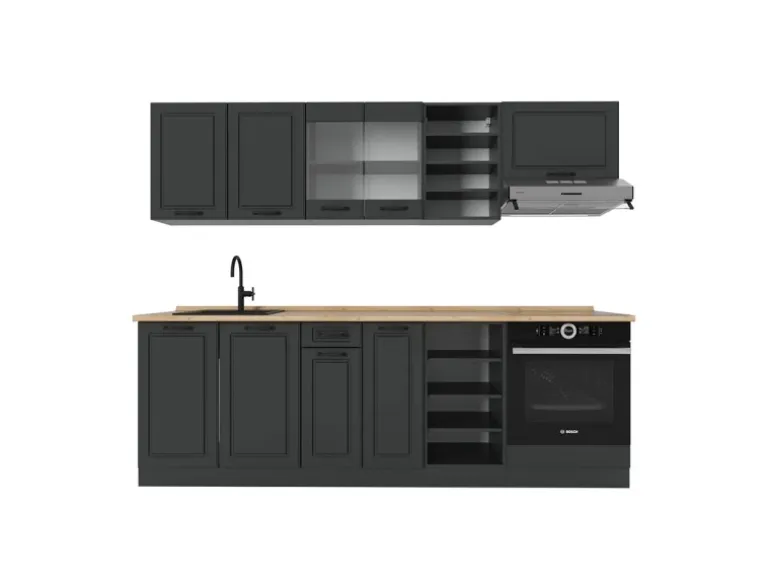 Vicco R-Line Küchenzeile Anthrazit Landhaus/Anthrazit 240 cm ohne Arbeitsplatte ohne E-Geräte