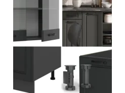 Vicco R-Line Küchenzeile Anthrazit Landhaus/Anthrazit 240 cm ohne Arbeitsplatte ohne E-Geräte