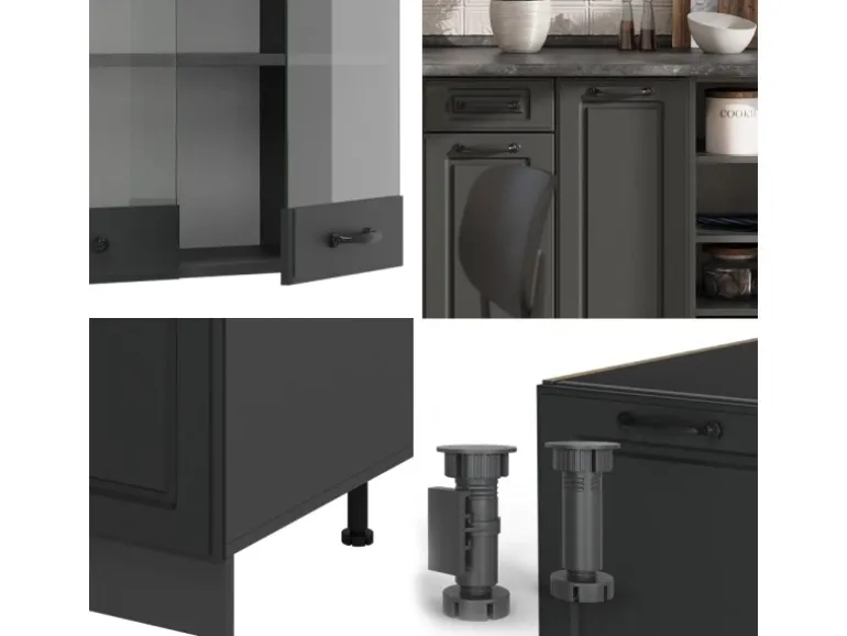 Vicco R-Line Küchenzeile Anthrazit Landhaus/Anthrazit 240 cm ohne Arbeitsplatte ohne E-Geräte