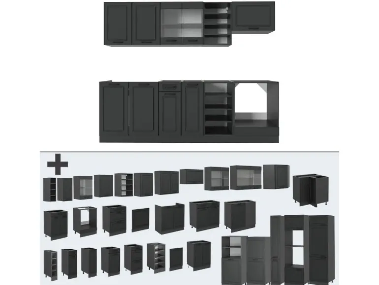 Vicco R-Line Küchenzeile Anthrazit Landhaus/Anthrazit 240 cm ohne Arbeitsplatte ohne E-Geräte