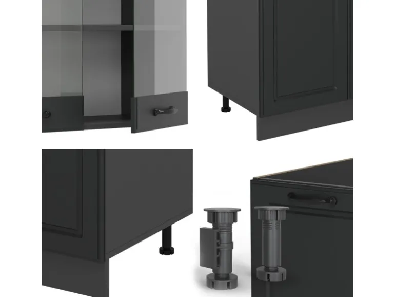 Vicco R-Line Küchenzeile Anthrazit Landhaus/Anthrazit 300 cm mit HochschrankAP Eiche ohne E-Geräte