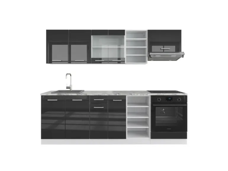 Vicco R-Line Küchenzeile Anthrazit Hochglanz/Weiß 240 cm ohne Arbeitsplatte ohne E-Geräte