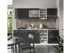 Vicco R-Line Küchenzeile Anthrazit Hochglanz/Weiß 240 cm ohne Arbeitsplatte ohne E-Geräte