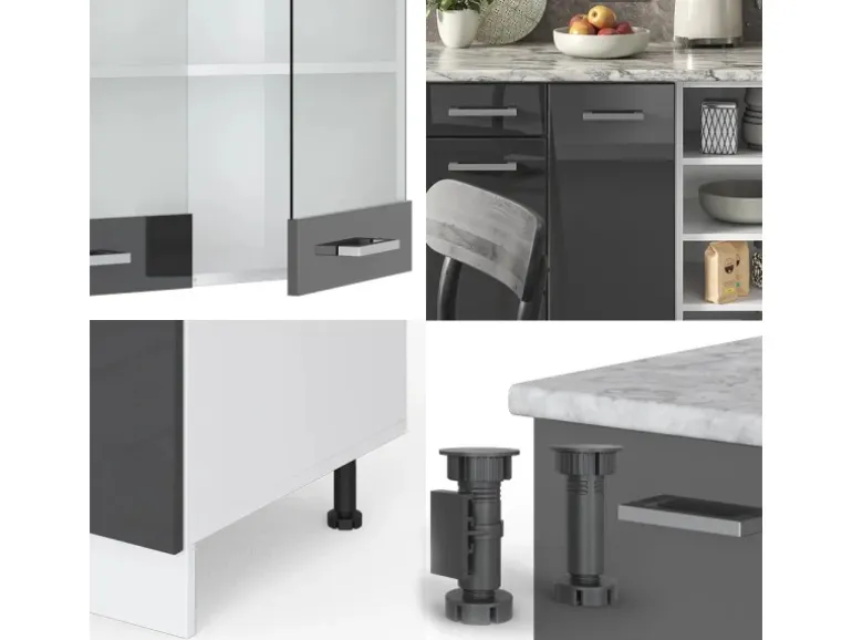 Vicco R-Line Küchenzeile Anthrazit Hochglanz/Weiß 240 cm ohne Arbeitsplatte ohne E-Geräte