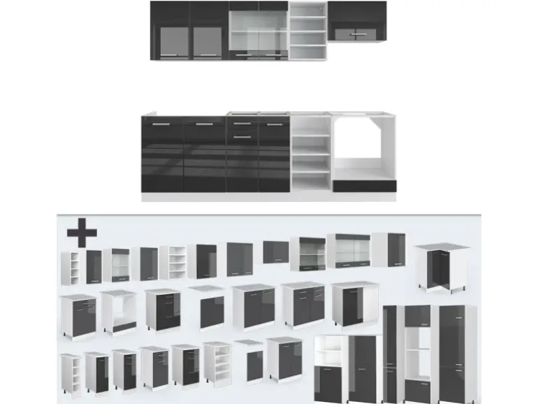 Vicco R-Line Küchenzeile Anthrazit Hochglanz/Weiß 240 cm ohne Arbeitsplatte ohne E-Geräte