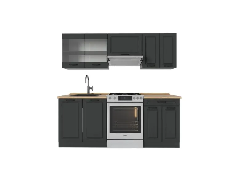 Vicco R-Line Küchenzeile Anthrazit Landhaus/Anthrazit 200 cm ohne Arbeitsplatte ohne E-Geräte