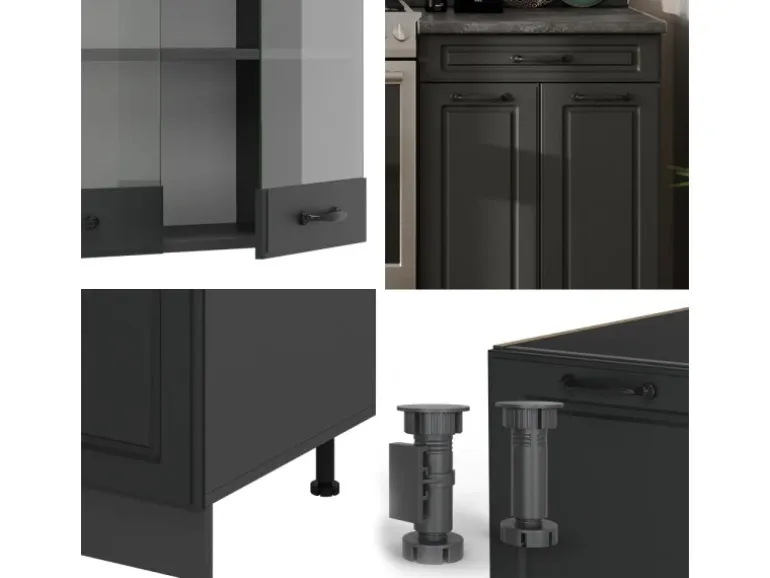Vicco R-Line Küchenzeile Anthrazit Landhaus/Anthrazit 200 cm ohne Arbeitsplatte ohne E-Geräte
