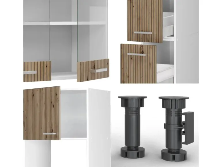 Vicco R-Line Küchenzeile Artisan Eiche/Weiß 350 cm mit Hochschrankohne Arbeitsplatte ohne E-Geräte