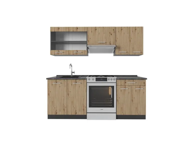 Vicco R-Line Küchenzeile Artisan Eiche/Anthrazit 200 cm ohne Arbeitsplatte ohne E-Geräte