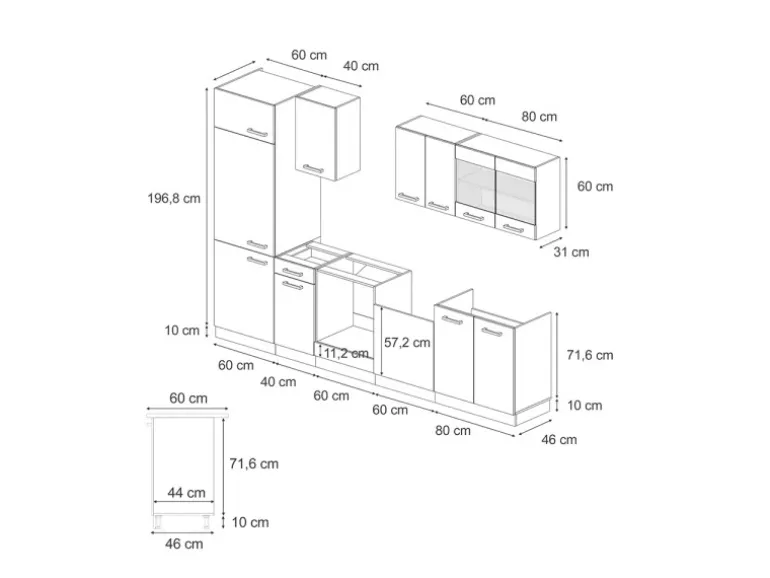 Vicco R-Line Küchenzeile Artisan Eiche/Anthrazit 300 cm AP Marmor ohne E-Geräte