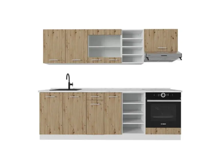 Vicco R-Line Küchenzeile Artisan Eiche/Weiß 240 cm ohne Arbeitsplatte ohne E-Geräte