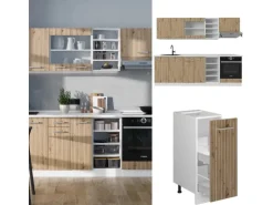 Vicco R-Line Küchenzeile Artisan Eiche/Weiß 240 cm ohne Arbeitsplatte ohne E-Geräte