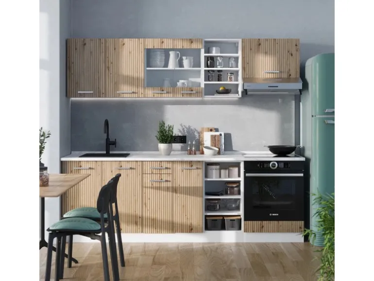 Vicco R-Line Küchenzeile Artisan Eiche/Weiß 240 cm ohne Arbeitsplatte ohne E-Geräte