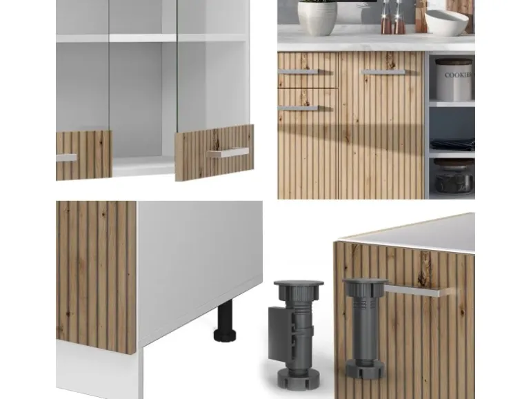 Vicco R-Line Küchenzeile Artisan Eiche/Weiß 240 cm ohne Arbeitsplatte ohne E-Geräte
