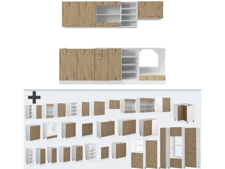 Vicco R-Line Küchenzeile Artisan Eiche/Weiß 240 cm ohne Arbeitsplatte ohne E-Geräte