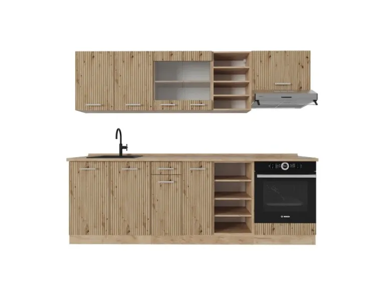 Vicco R-Line Küchenzeile Artisan-Eiche/Goldkraft Eiche 240 cm ohne Arbeitsplatte ohne E-Geräte